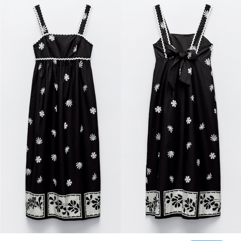 Zara Printed Knotted Midi Dress Black Ecru SS24 Women’s Size M - Picture 9 of 9